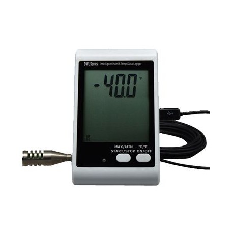 AO-DWL-20E Registrador de Datos de Humedad y Temperatura USB con Sonda Externa LCD Grande y Alerta de Luz y Sonido