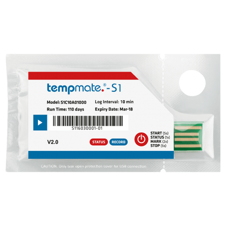 Tempmate.®-S1-V2 Disposable USB one-use Temperature Data Loggers