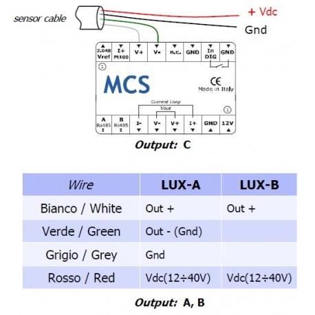 LUX-B Luxmeter - connection to MCS module