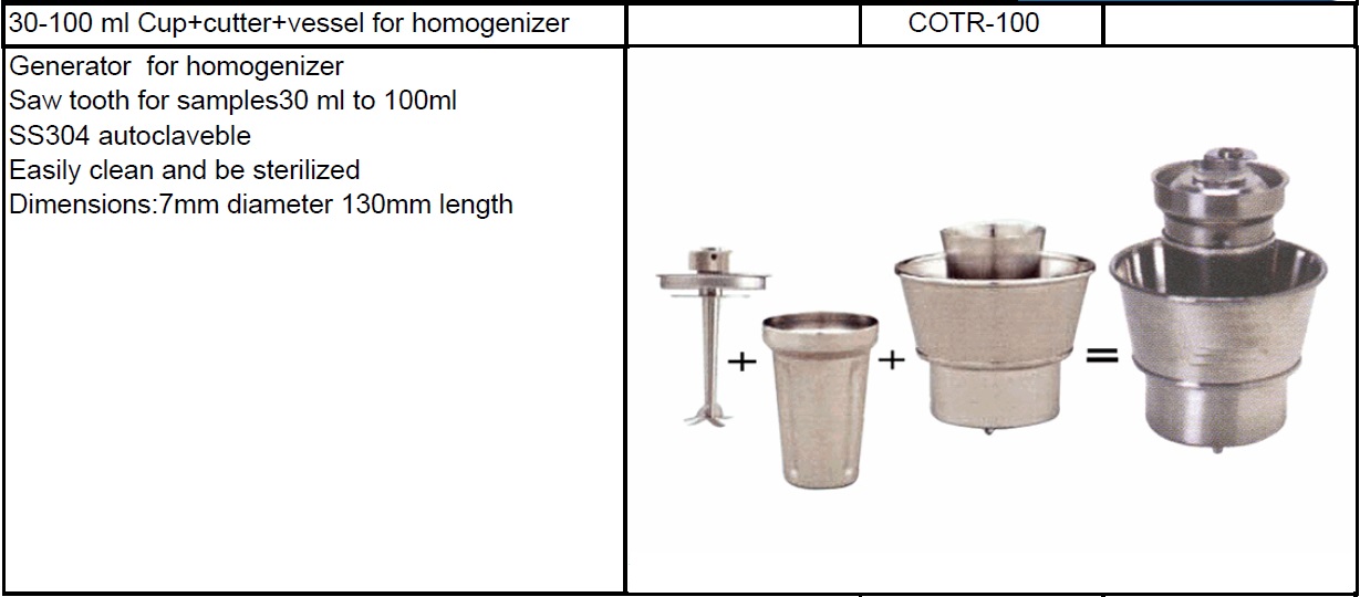 100-500 Ml Cup+cutter+vessel for Homogenizer